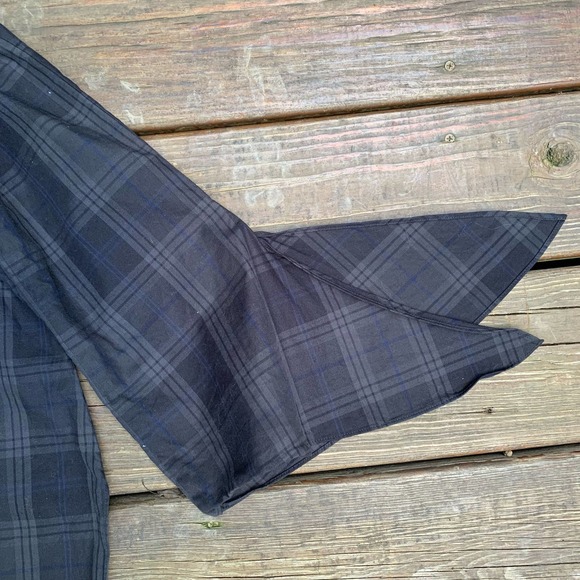 Tibi Blue Black Cotton Off The Shoulder Plaid Tie Sleeves Tunic 2 - Picture 4 of 15